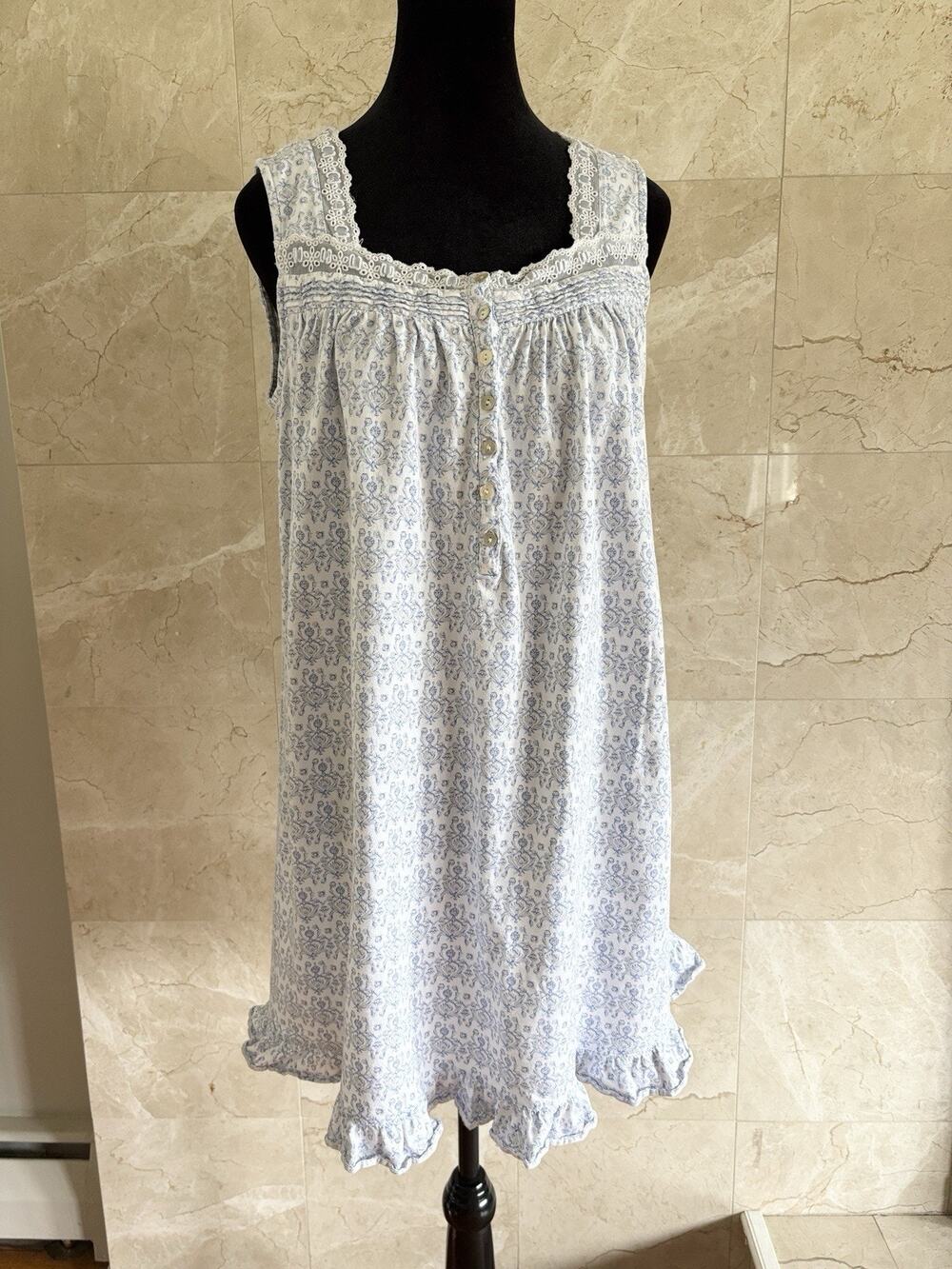Eileen West Blue Floral Waltz Chemise Night Dress — M Cotton Cottage Trad Wife